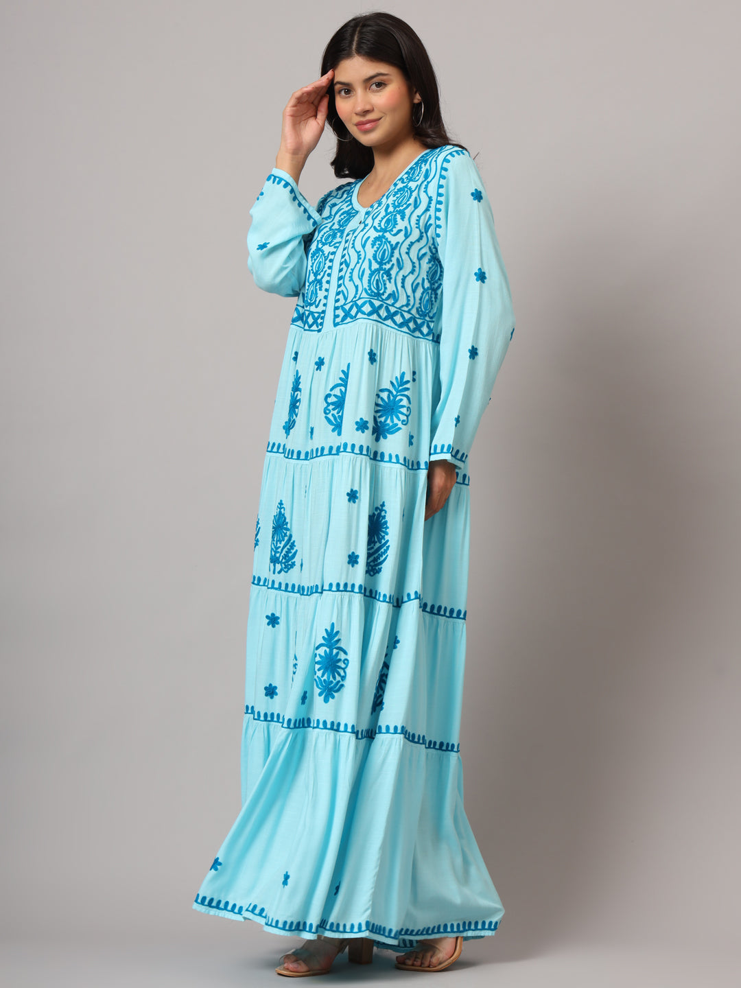 Hand Embroidered Lucknowi Chikankari Rayon Jalabiya-AL3935