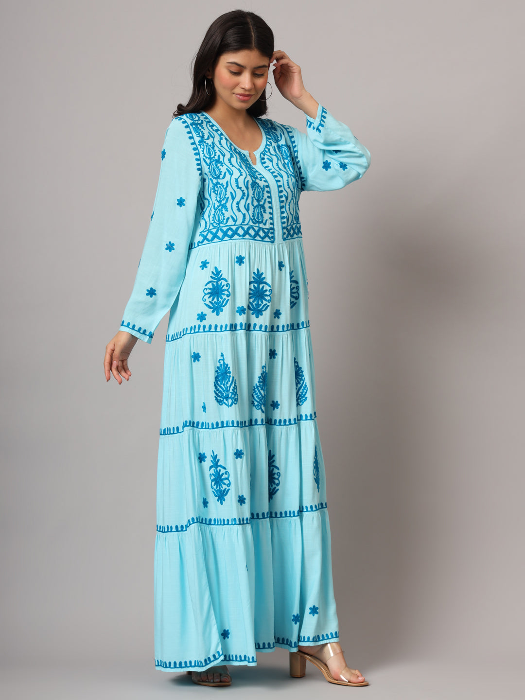 Hand Embroidered Lucknowi Chikankari Rayon Jalabiya-AL3935