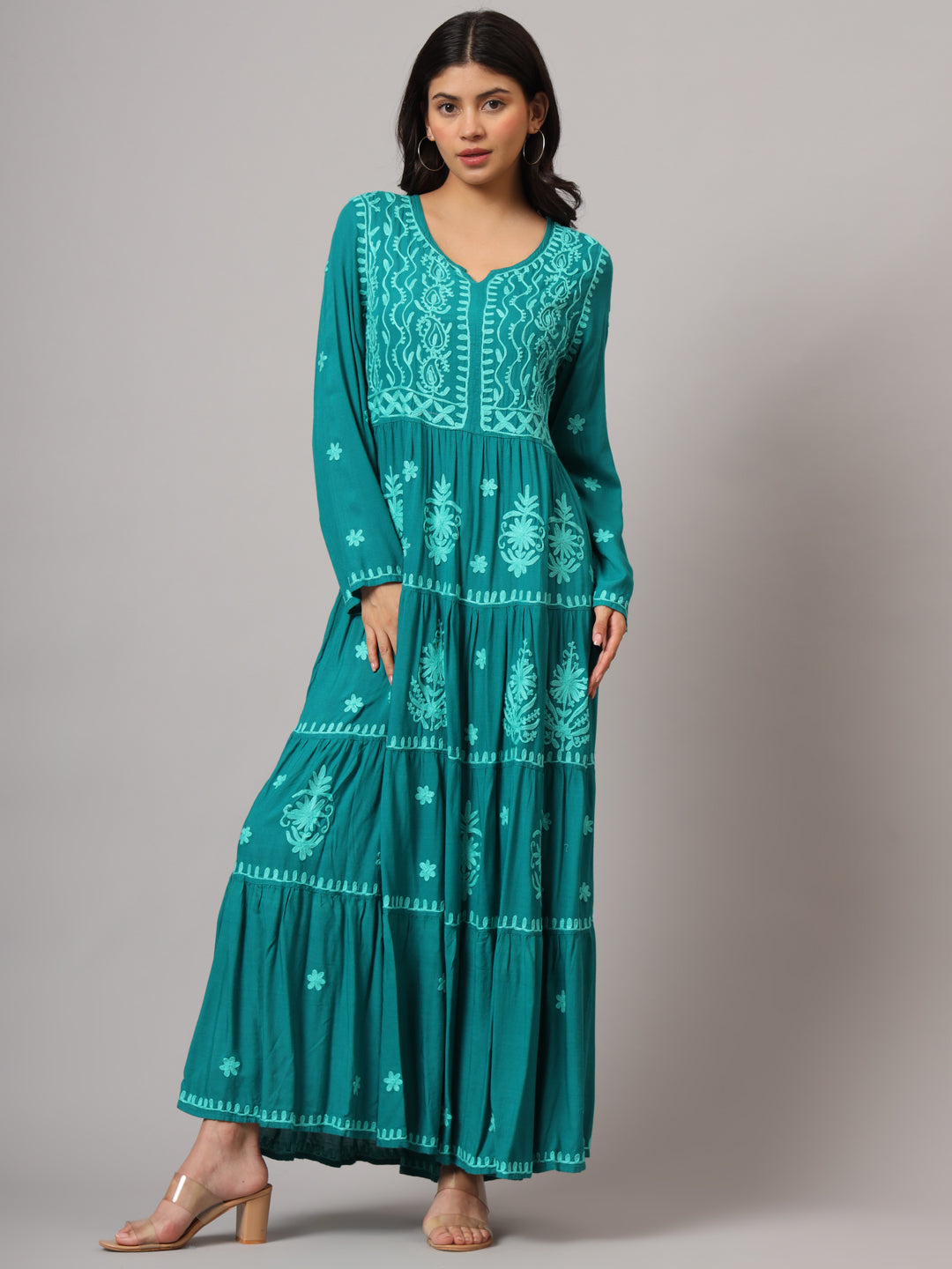 Hand Embroidered Lucknowi Chikankari Rayon Jalabiya-AL3935