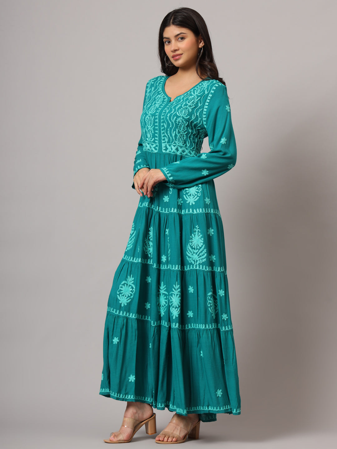 Hand Embroidered Lucknowi Chikankari Rayon Jalabiya-AL3935