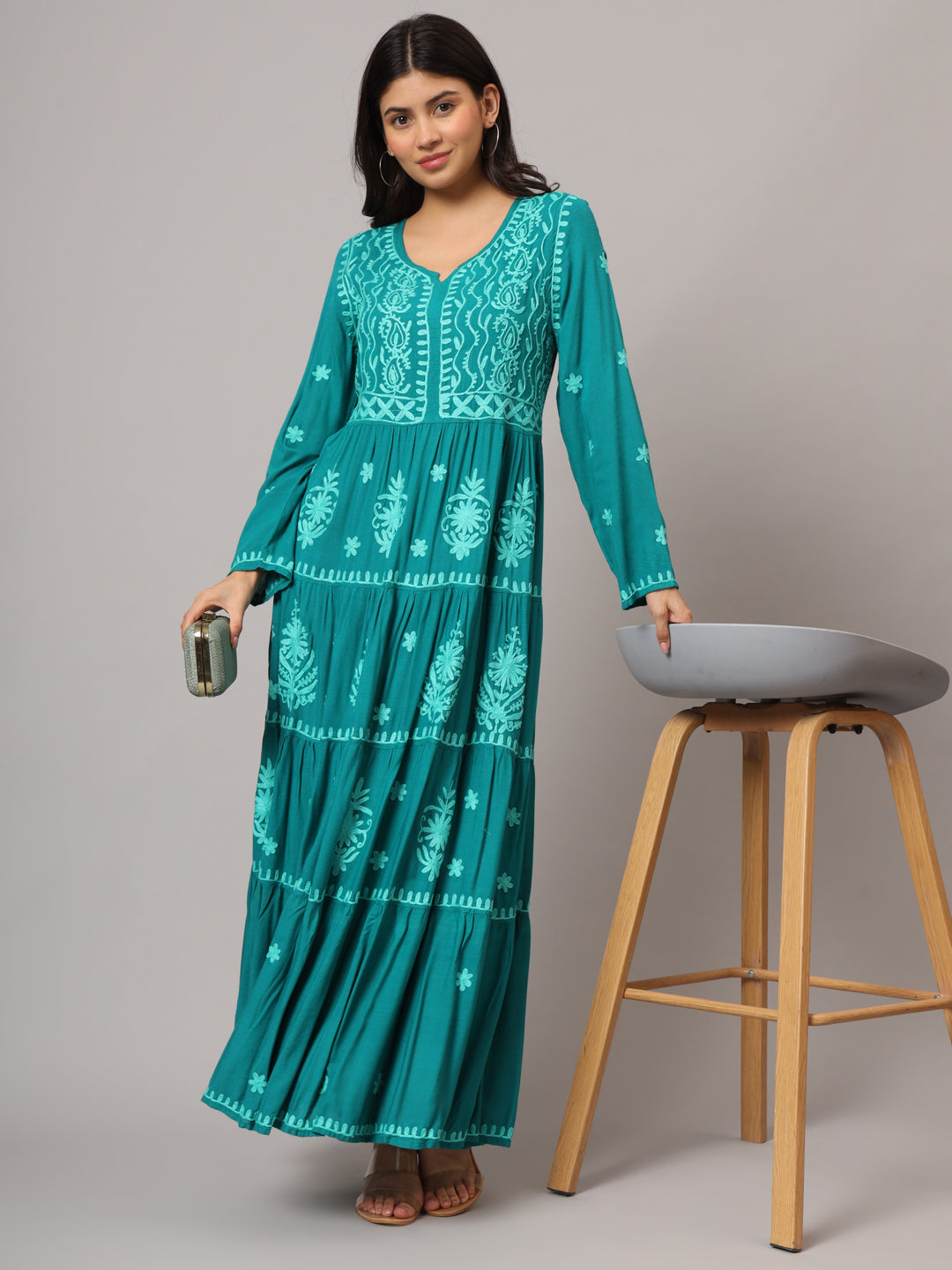 Hand Embroidered Lucknowi Chikankari Rayon Jalabiya-AL3935