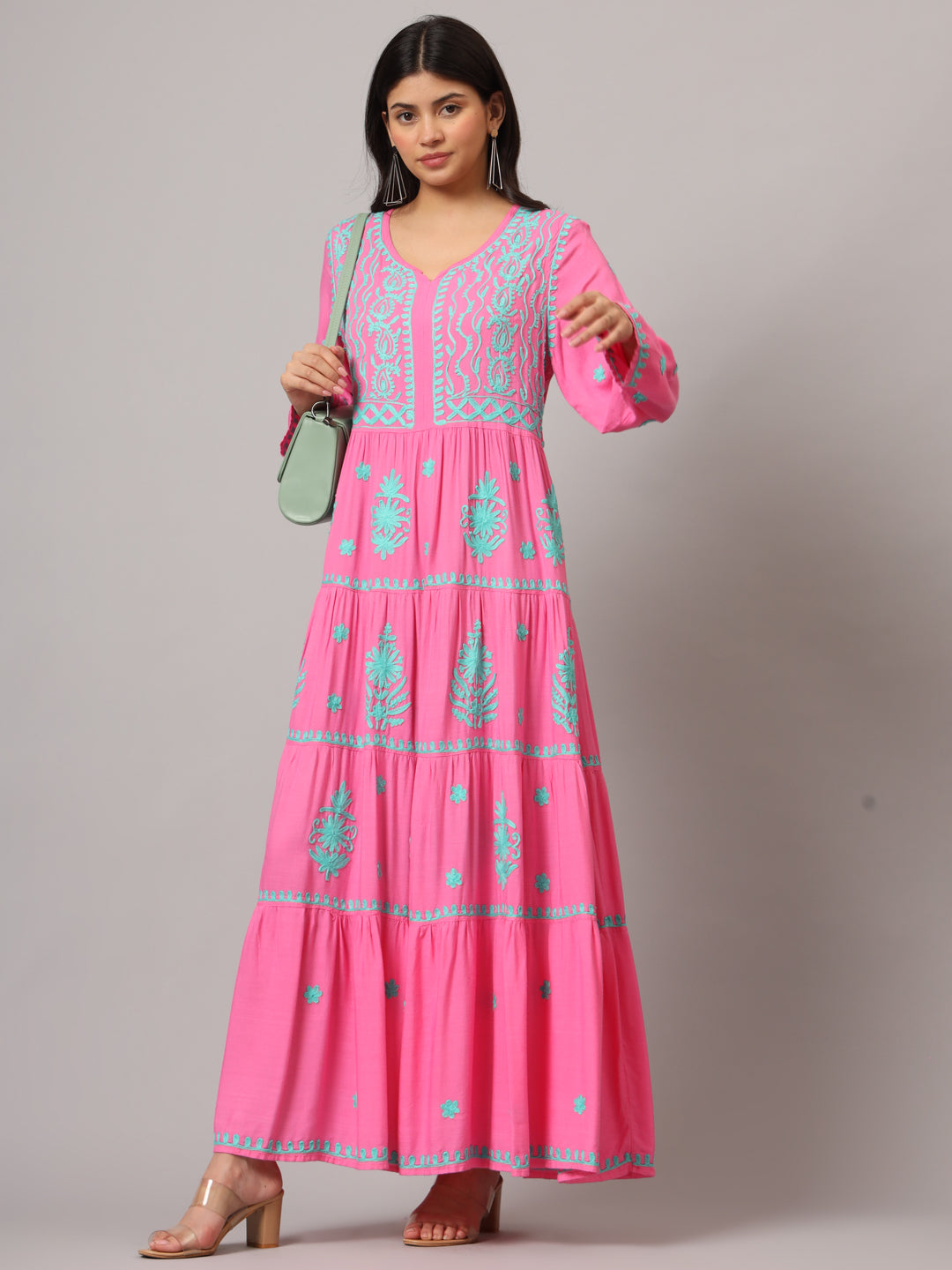 Hand Embroidered Lucknowi Chikankari Rayon Jalabiya-AL3935