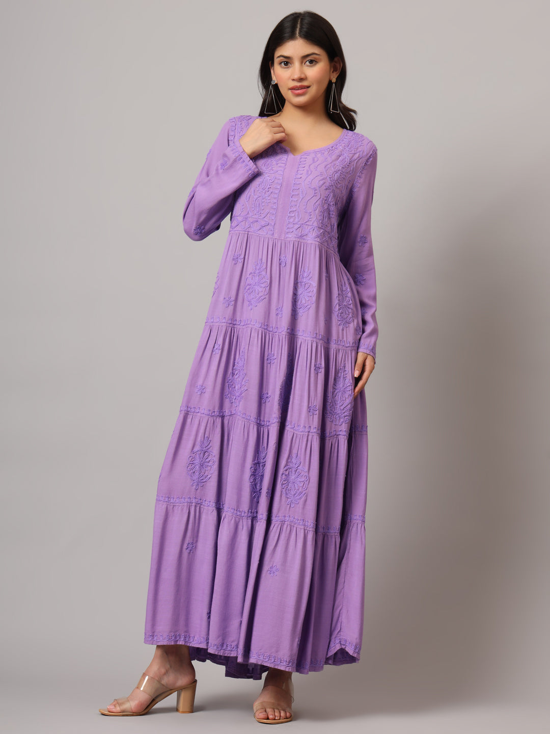 Hand Embroidered Lucknowi Chikankari Rayon Jalabiya-AL3935