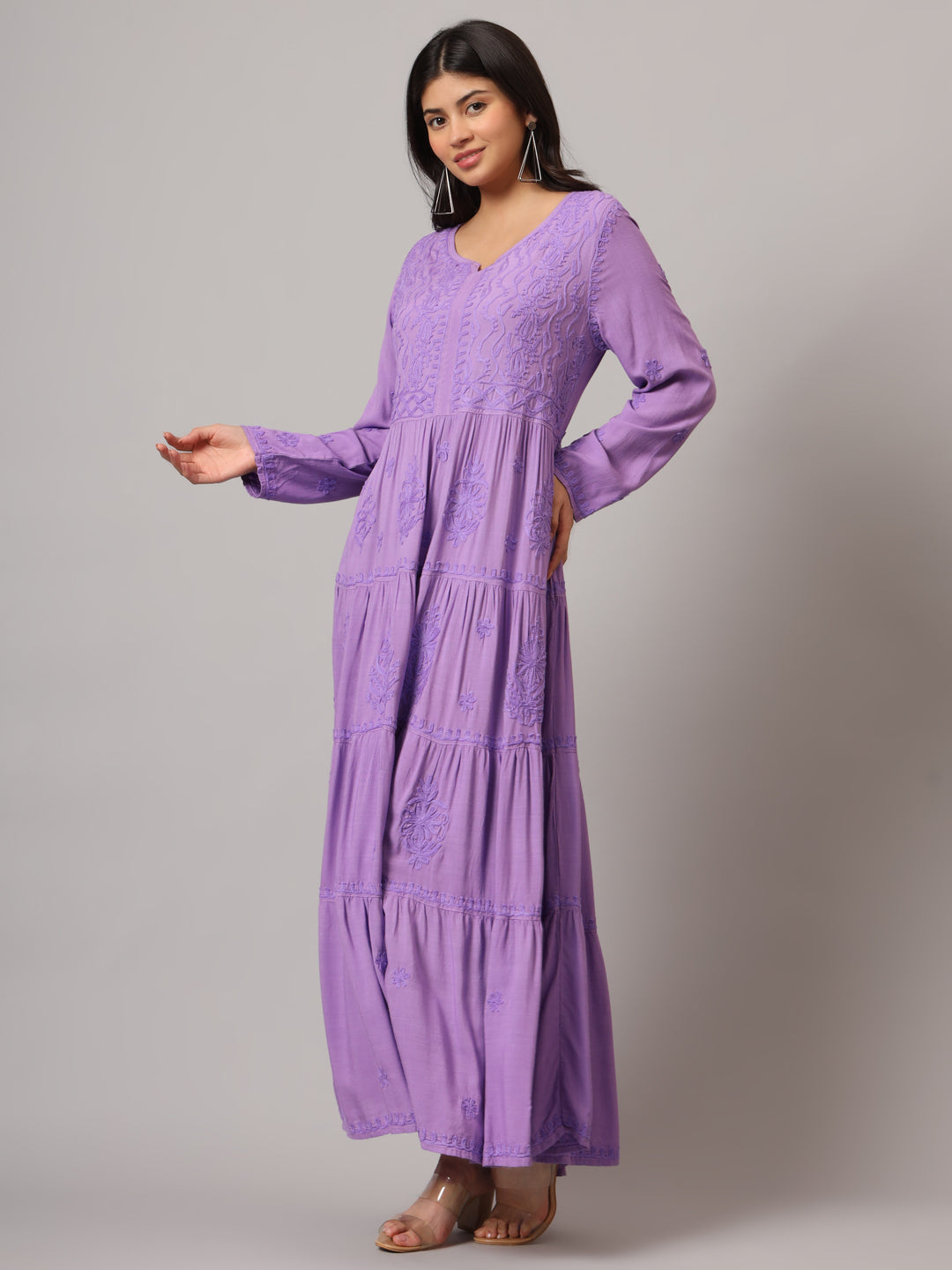 Hand Embroidered Lucknowi Chikankari Rayon Jalabiya-AL3935