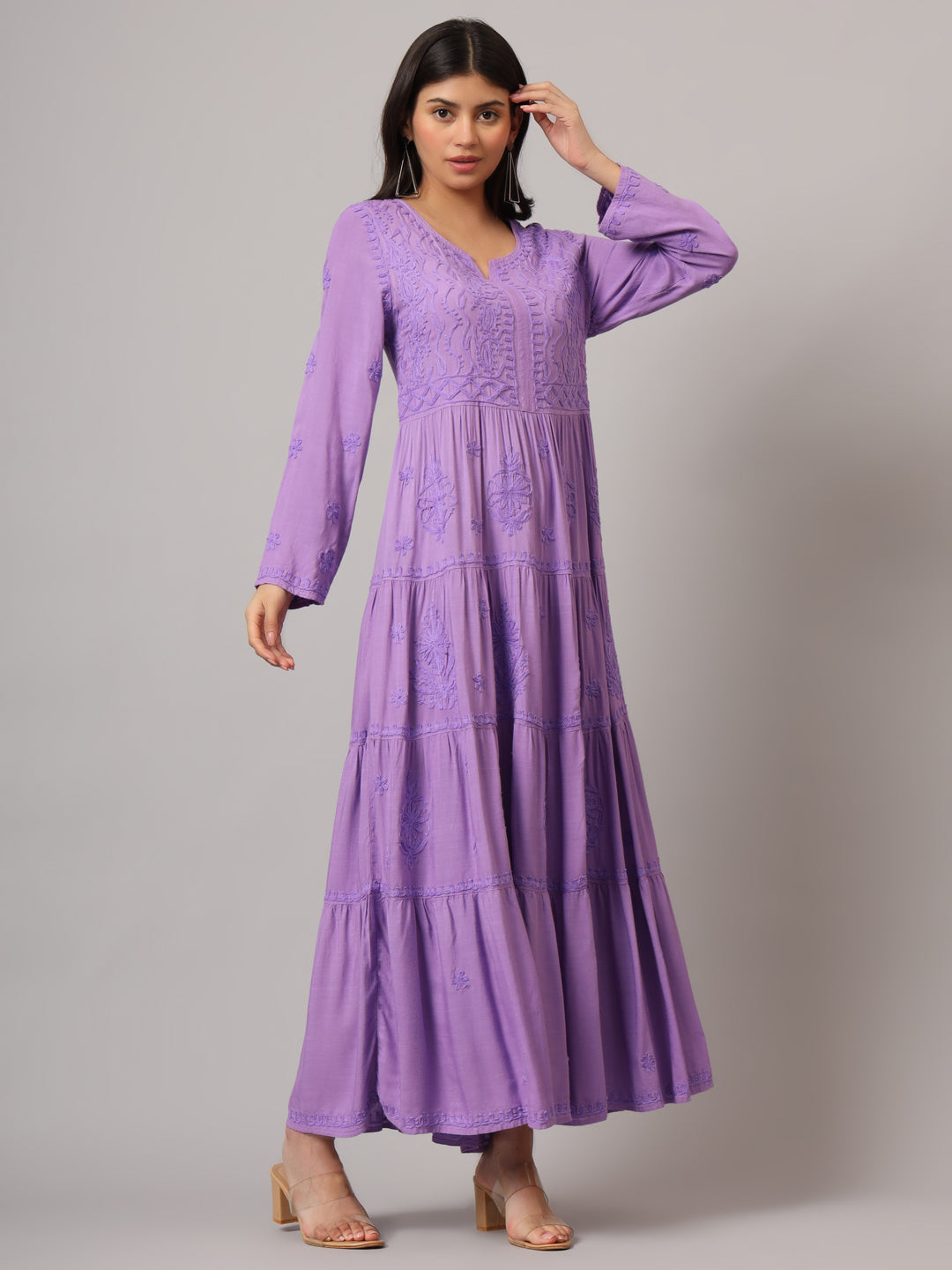 Hand Embroidered Lucknowi Chikankari Rayon Jalabiya-AL3935