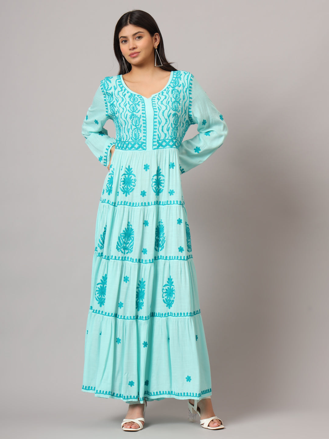 Hand Embroidered Lucknowi Chikankari Rayon Jalabiya-AL3935