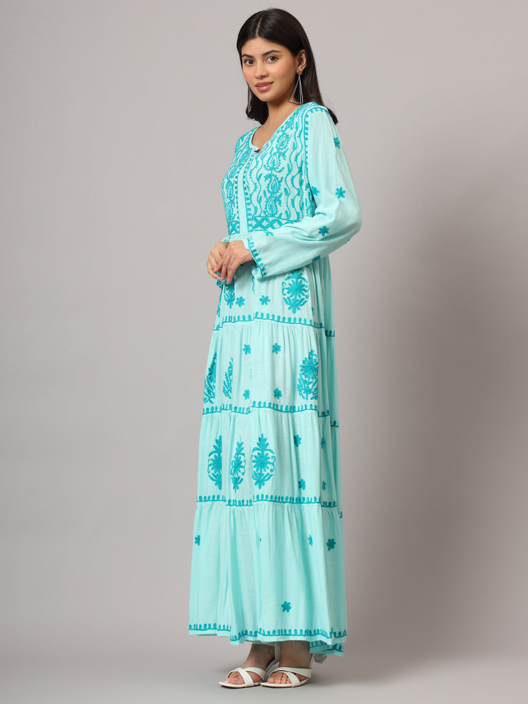 Hand Embroidered Lucknowi Chikankari Rayon Jalabiya-AL3935
