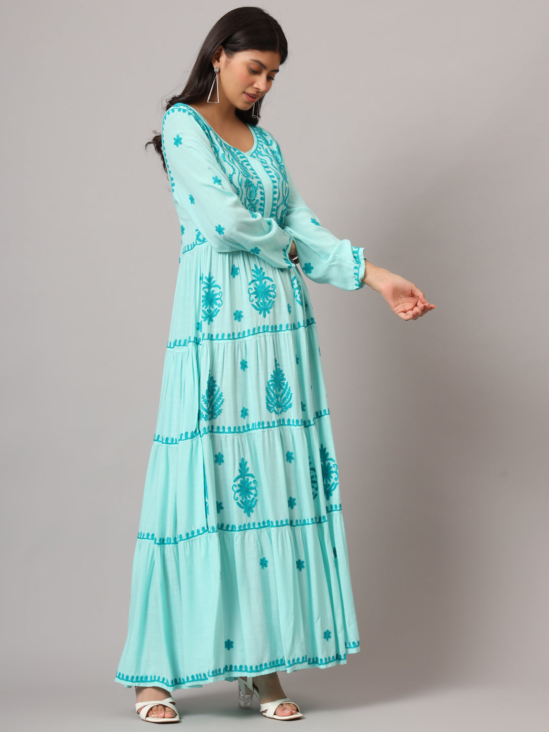 Hand Embroidered Lucknowi Chikankari Rayon Jalabiya-AL3935
