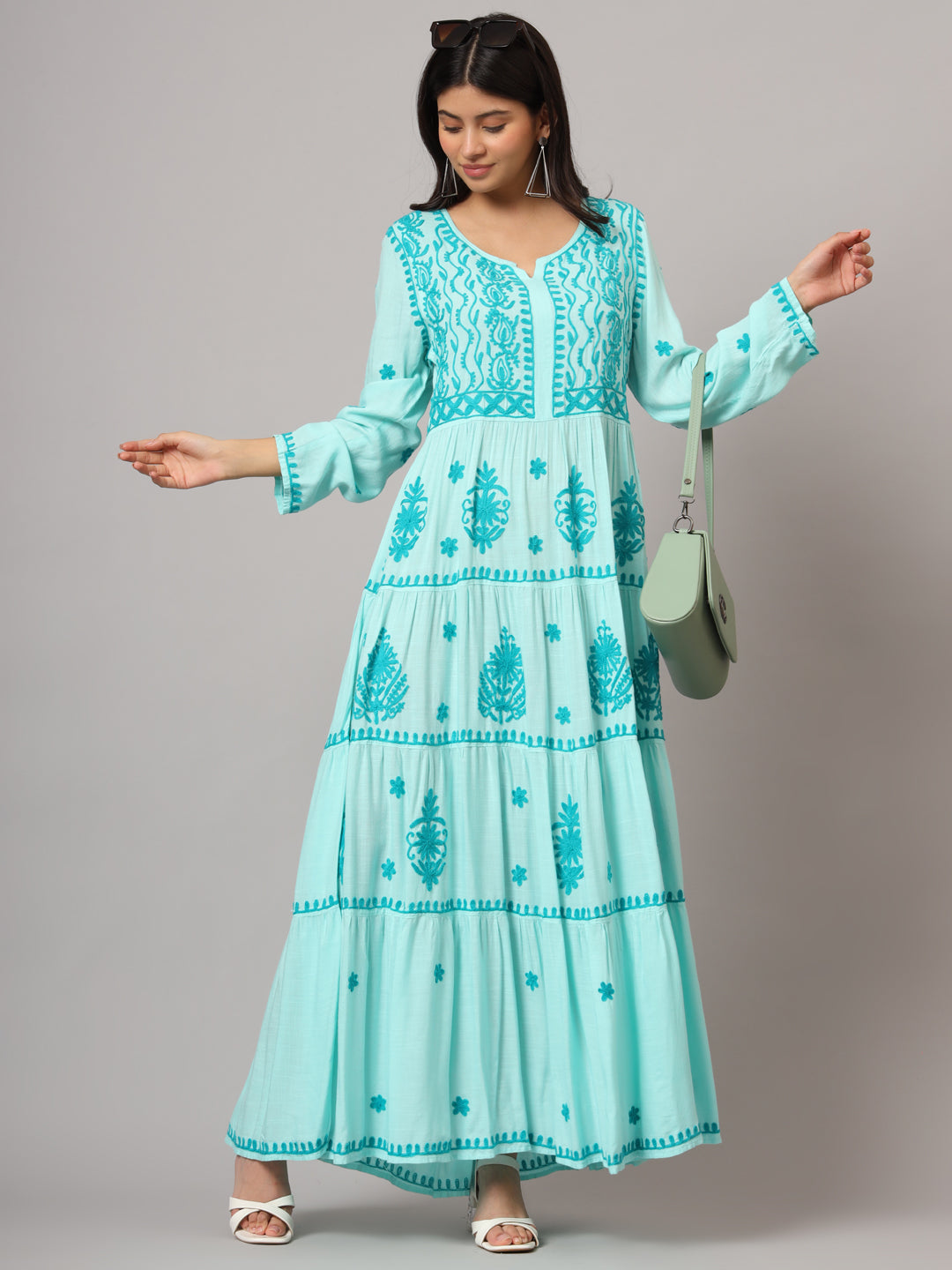 Hand Embroidered Lucknowi Chikankari Rayon Jalabiya-AL3935