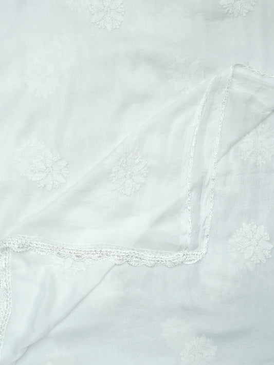 Women Hand Embroidered Chiffon Chikankari Dupatta-AL4091
