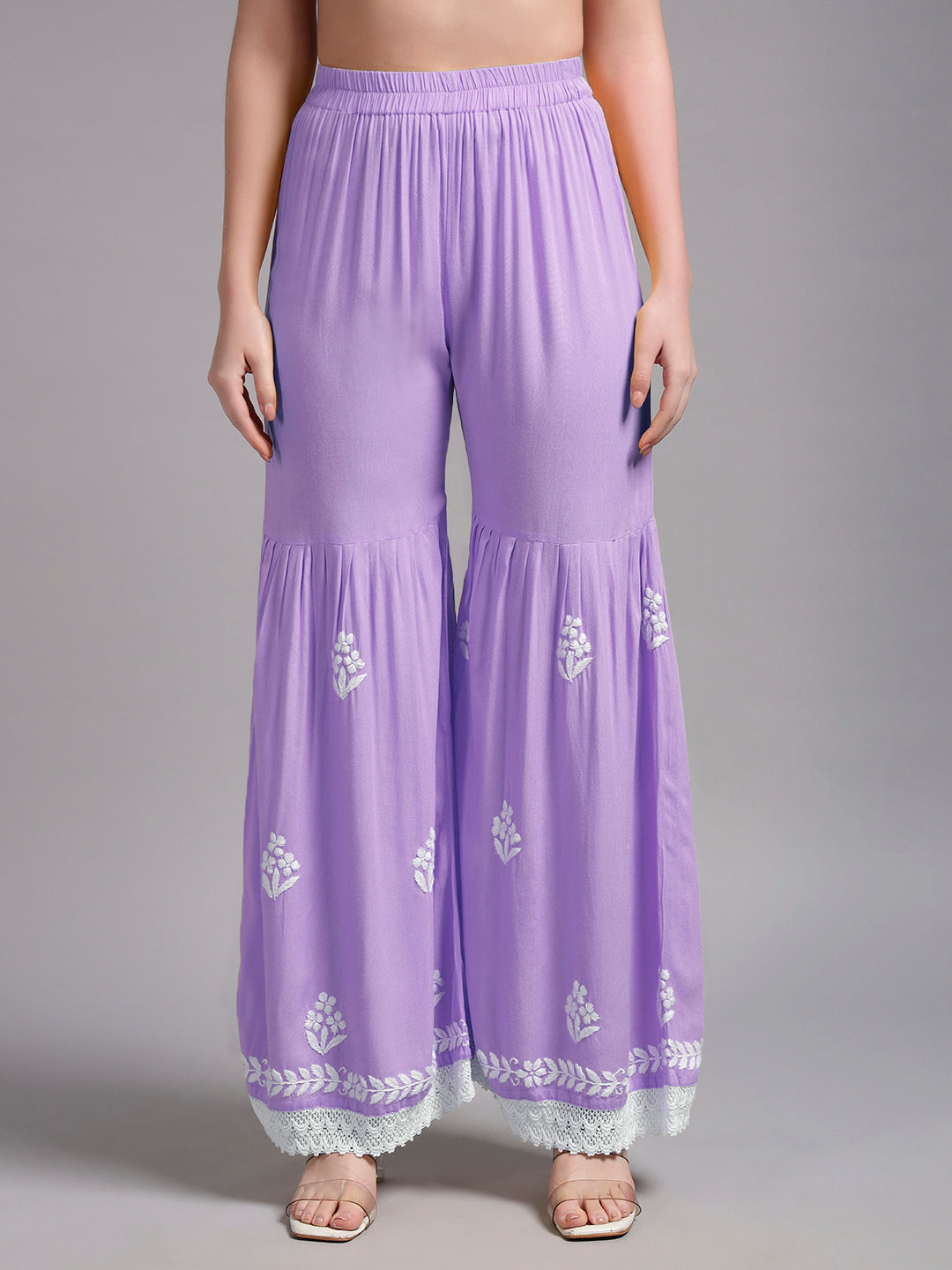 Women Hand Embroidered Lucknowi Chikankari Rayon Kurta Set-AL4077KS Lavender