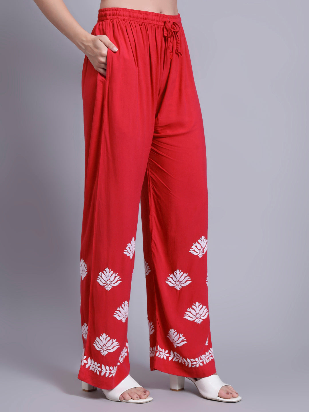 Women Hand Embroidered Chikankari Rayon Kurta Set-AL4084KS Red