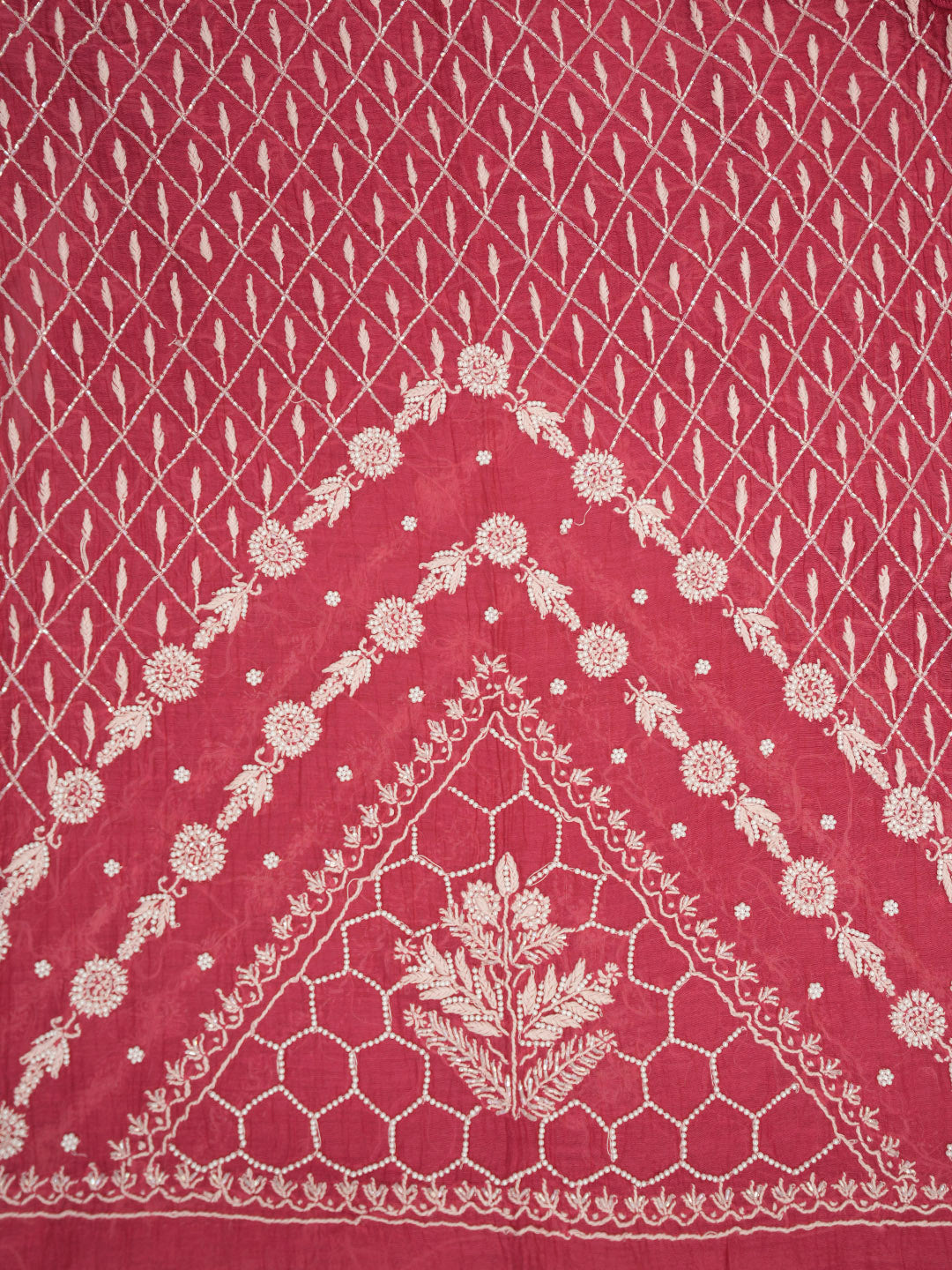 Women Hand Embroidered Premium Chikankari Mul Chanderi Unstitched Kurta Dupatta Bottom Set-ALSCA85201FS Magenta