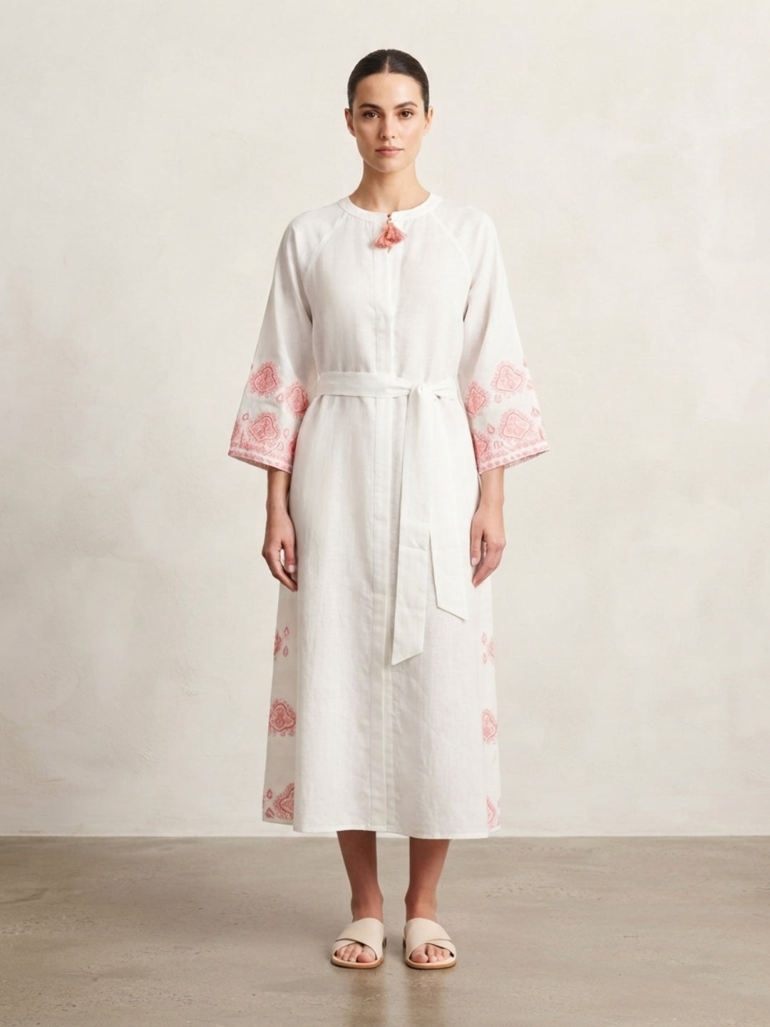 Women Embroidered With Belt Cotton Overcoat -AL3732