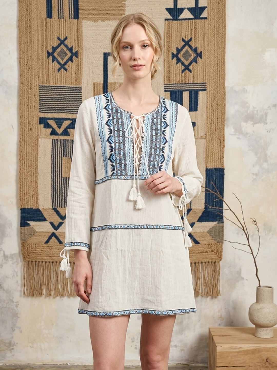 Women Embroidered Crepe Cotton Midi Dress -AL3715