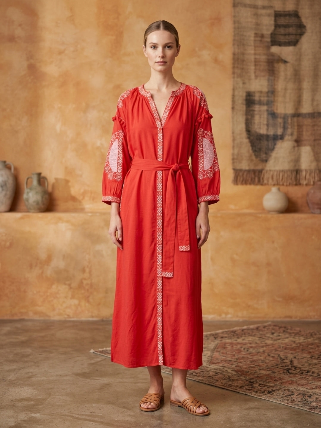 Women Embroidered With Pocket Modal Dress -AL3728