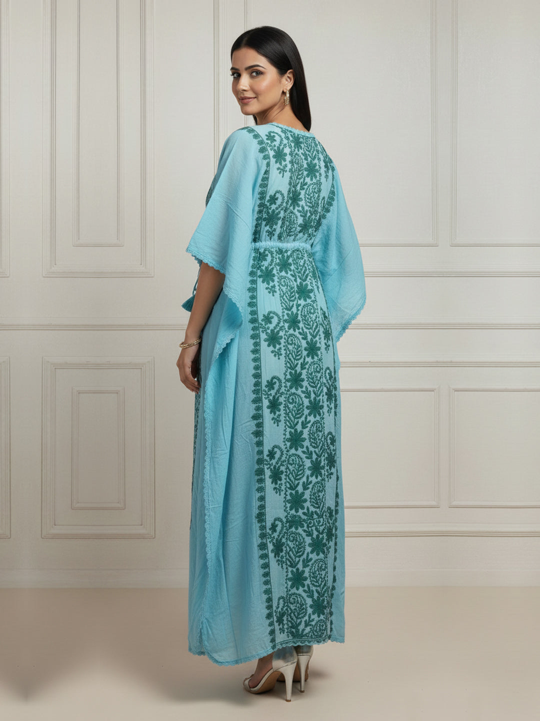 Hand Embroidered Chikankari Rayon Kaftan-AL3475 Pink