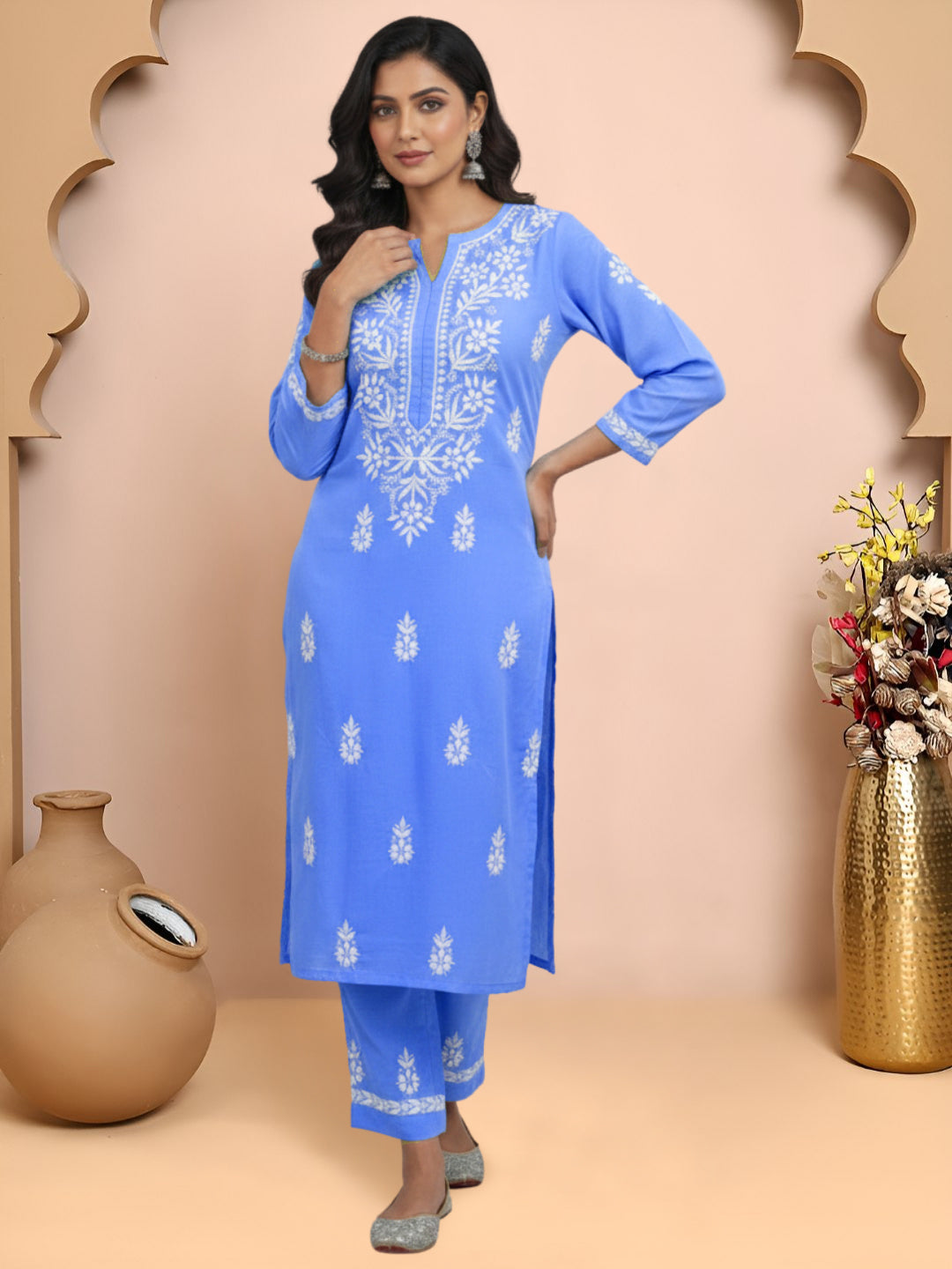 Women Hand Embroidered Chikankari Cotton Kurta Set-AL4107KS New