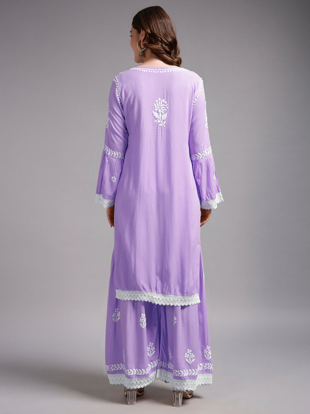 Women Hand Embroidered Lucknowi Chikankari Rayon Kurta Set-AL4077KS Lavender