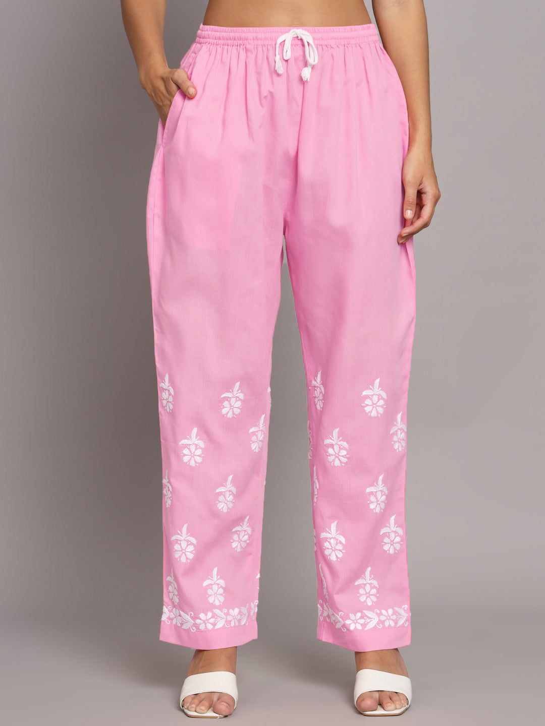 Women Hand Embroidered Chikankari Cotton Kurta Set-AL3674KS Pink