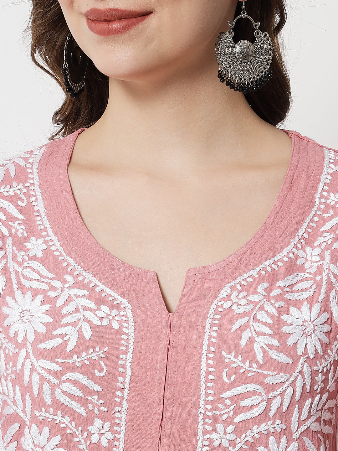 Hand Embroidered Chikankari Rayon Straight Kurta-AL3451 Rust