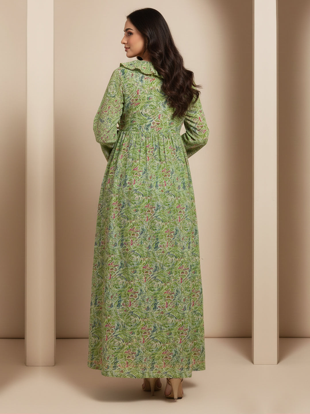 Women Printed Cotton Jalabiya-AL4008 Green