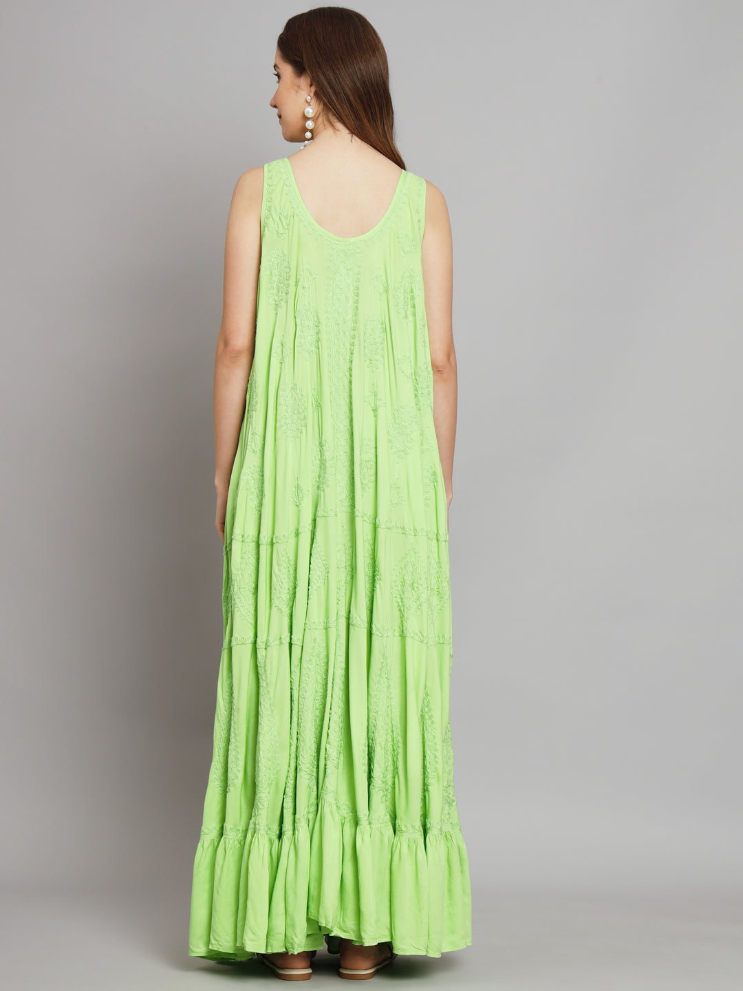 Hand Embroidered Chikankari Modal Kaftan-AL3605 Parrotgreen