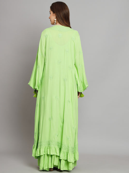 Hand Embroidered Chikankari Modal Kaftan-AL3605 Parrotgreen