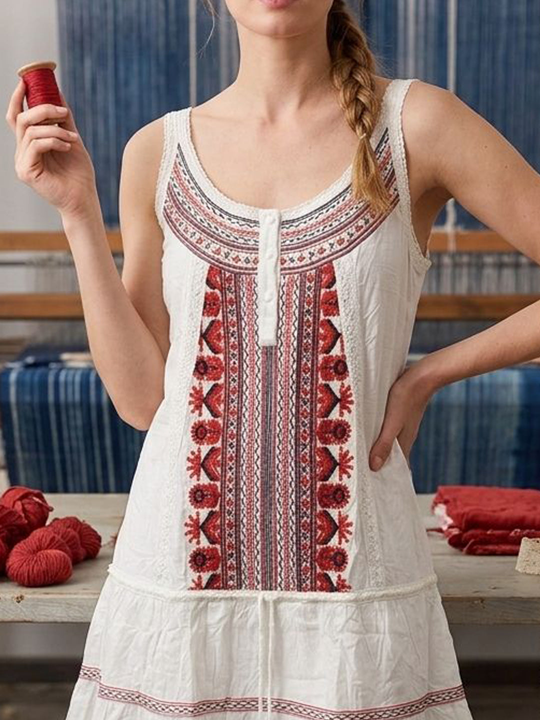 Women Embroidered Rayon Midi Dress -AL3704