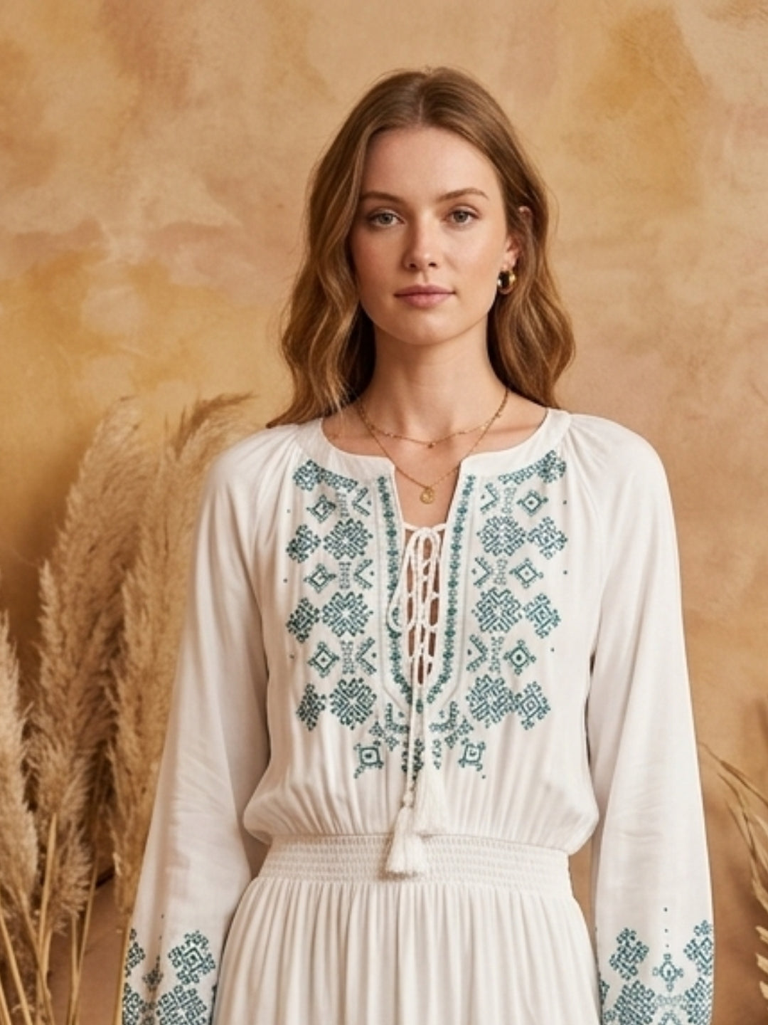 Women Embroidered Side Slit Rayon Full Dress -AL3869