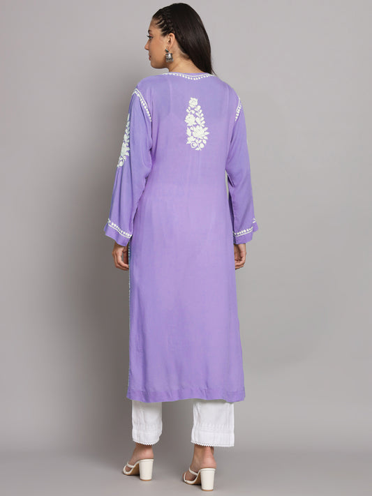 Hand Embroidered Chikankari Modal Straight Kurta-AL3682 Mauve
