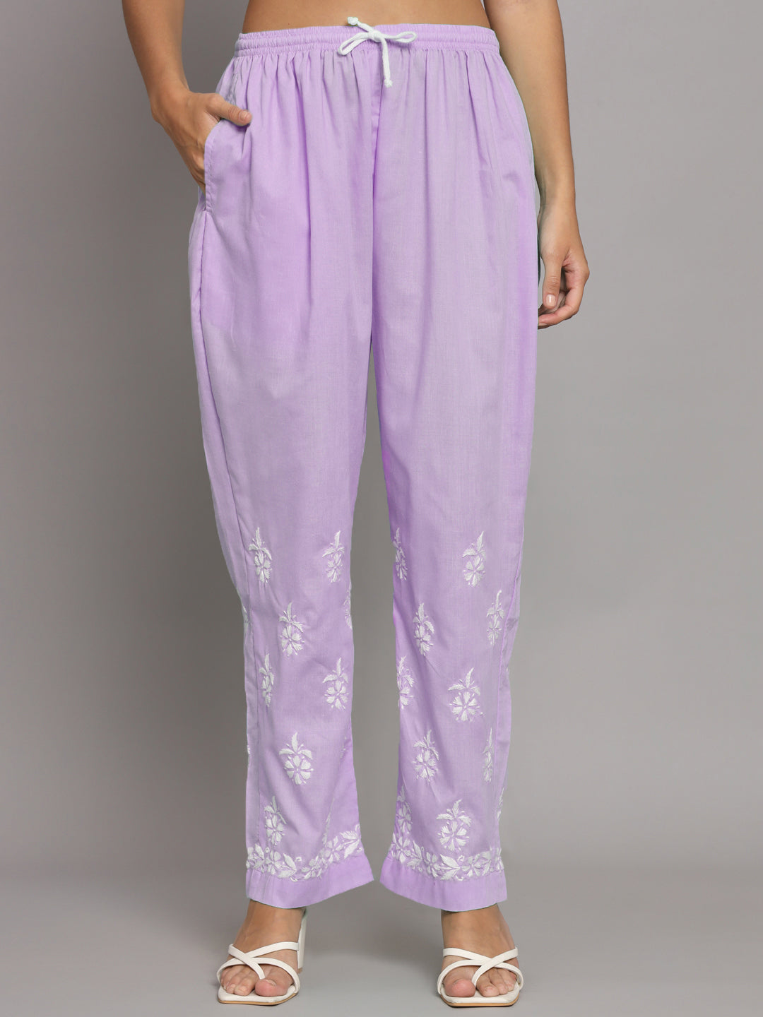 Women Hand Embroidered Chikankari Cotton Kurta Set-AL3674KS Lavender