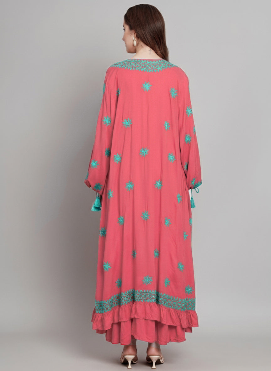 Hand Embroidered Chikankari Modal Kaftan-AL3605C