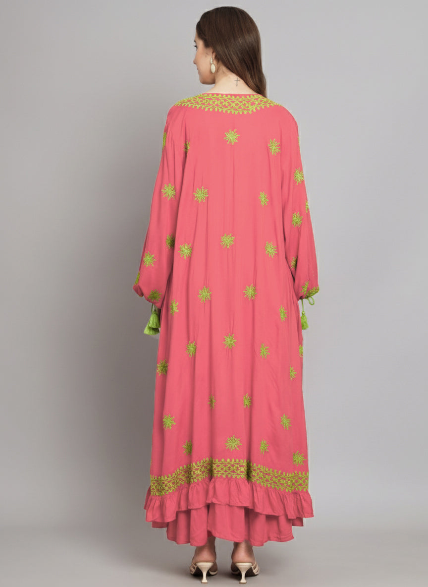 Hand Embroidered Chikankari Modal Kaftan-AL3605C