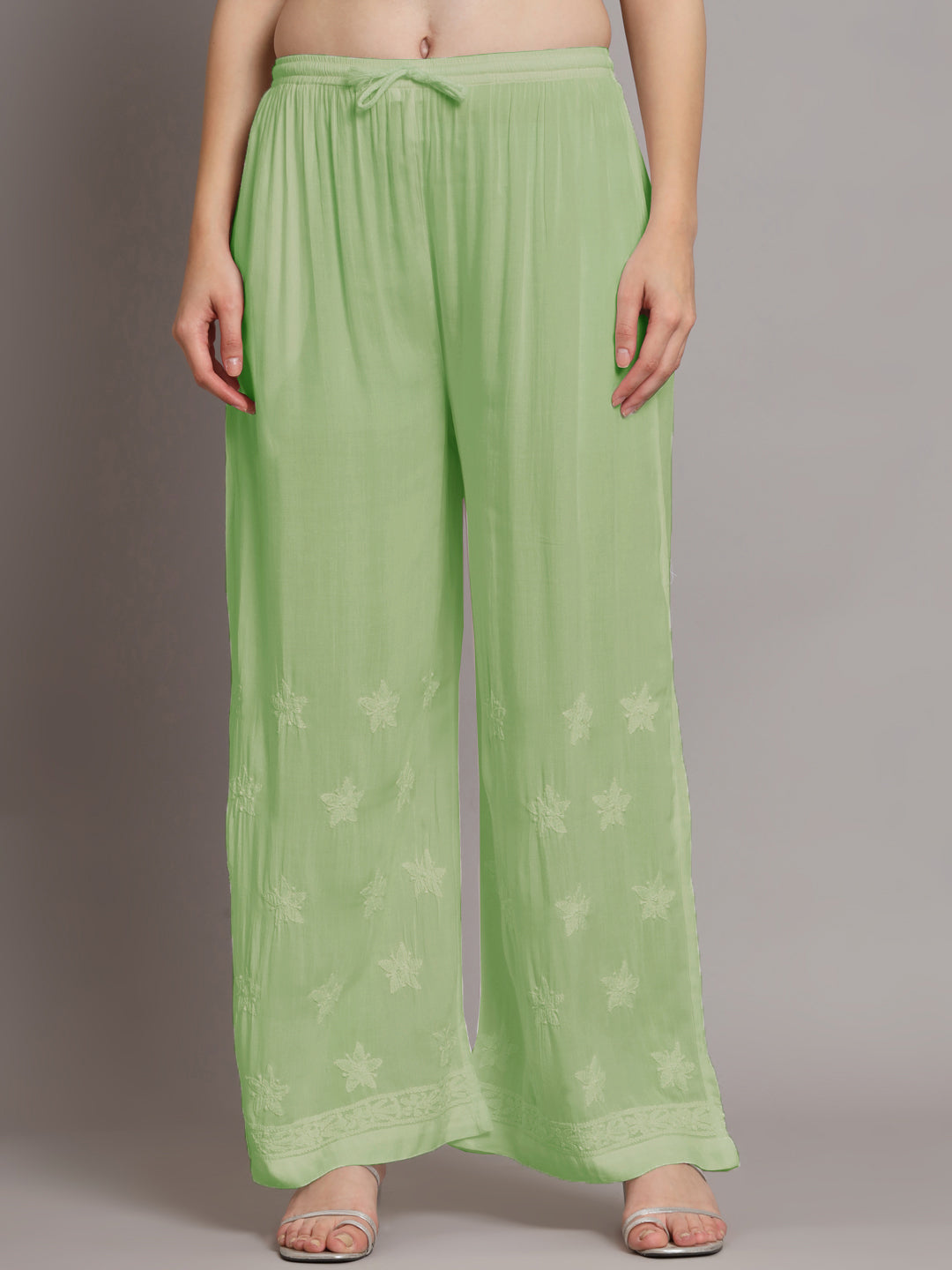Hand Embroidered Chikankari Modal Kurta with Palazzo- AL3662KS Green