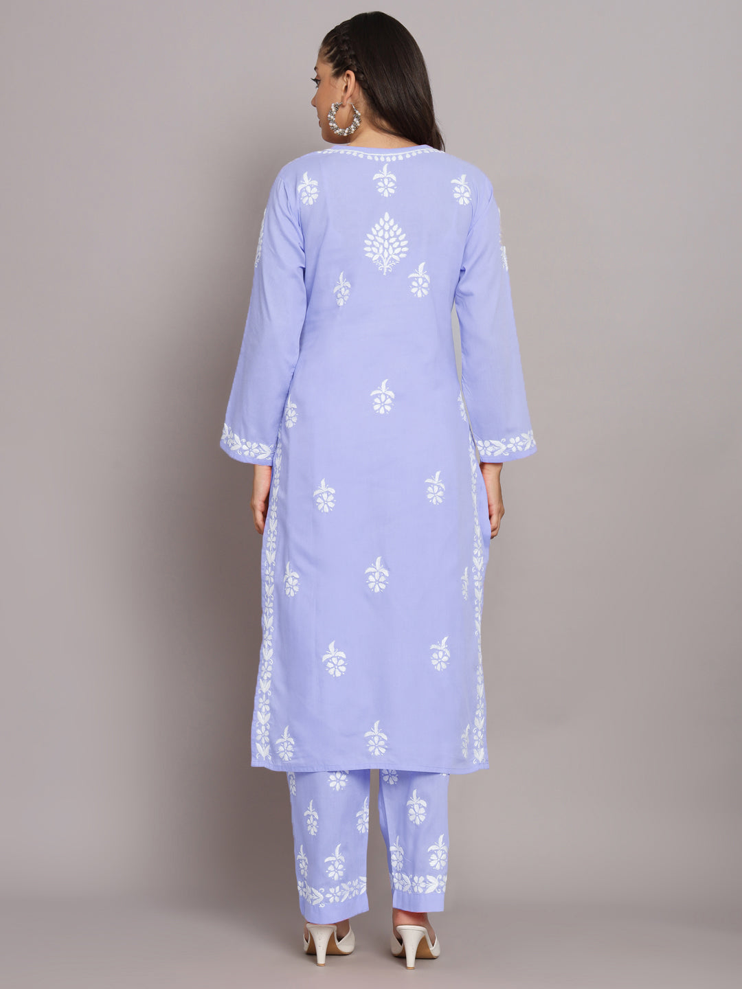 Women Hand Embroidered Chikankari Cotton Kurta Set-AL3674KS Mauve