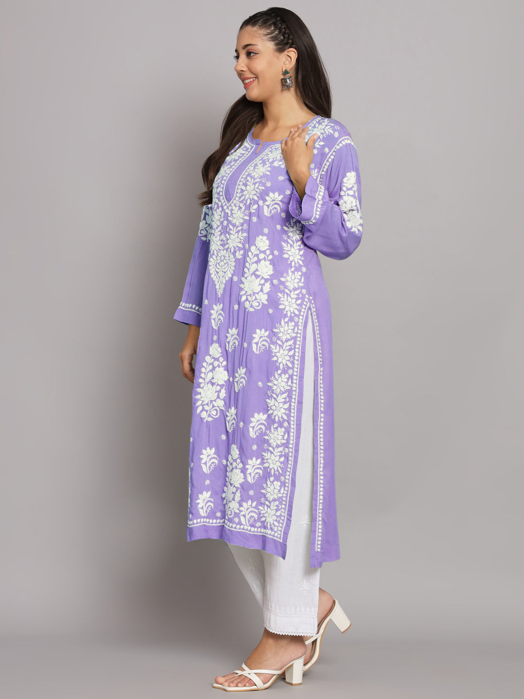 Hand Embroidered Chikankari Modal Straight Kurta-AL3682 Mauve