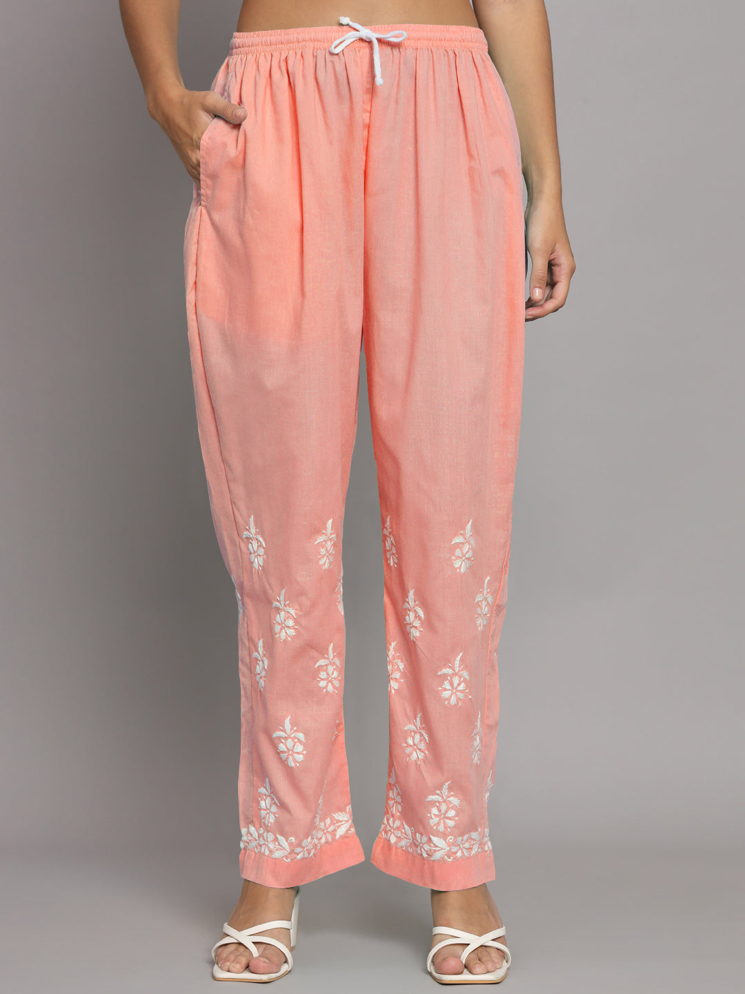 Women Hand Embroidered Chikankari Cotton Kurta Set-AL3674KS Peach