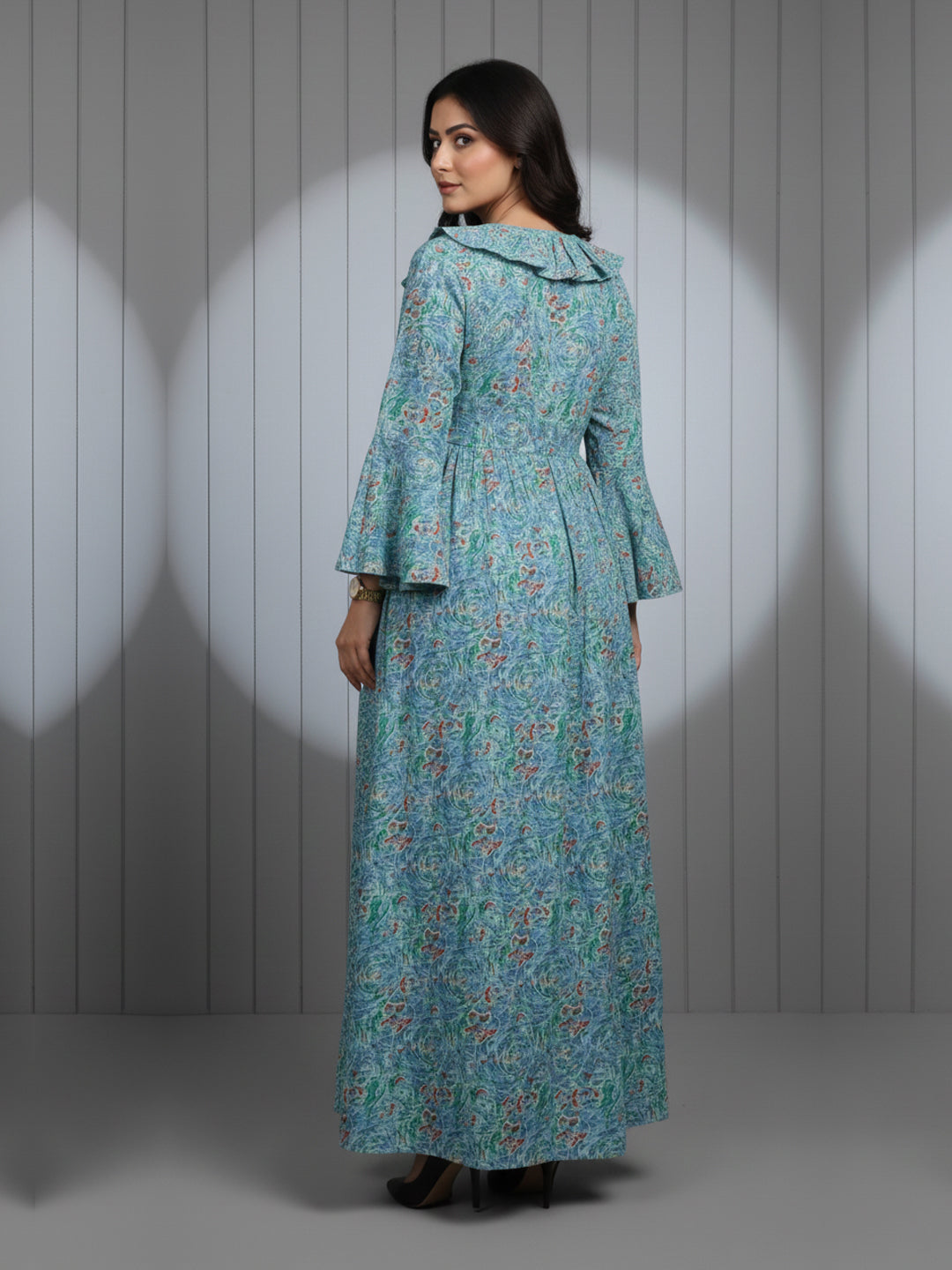 Women Printed Cotton Jalabiya-AL4008 Blue