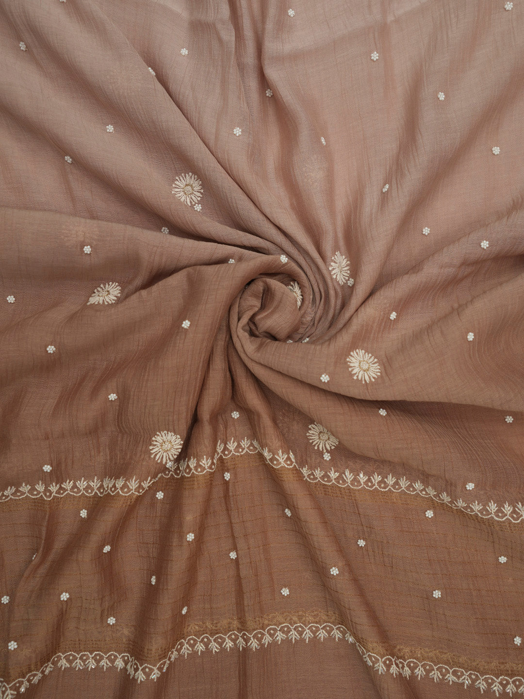 Women Hand Embroidered Premium Chikankari Mul Chanderi Unstitched Kurta Dupatta Bottom Set-ALSCA85201FS Brown