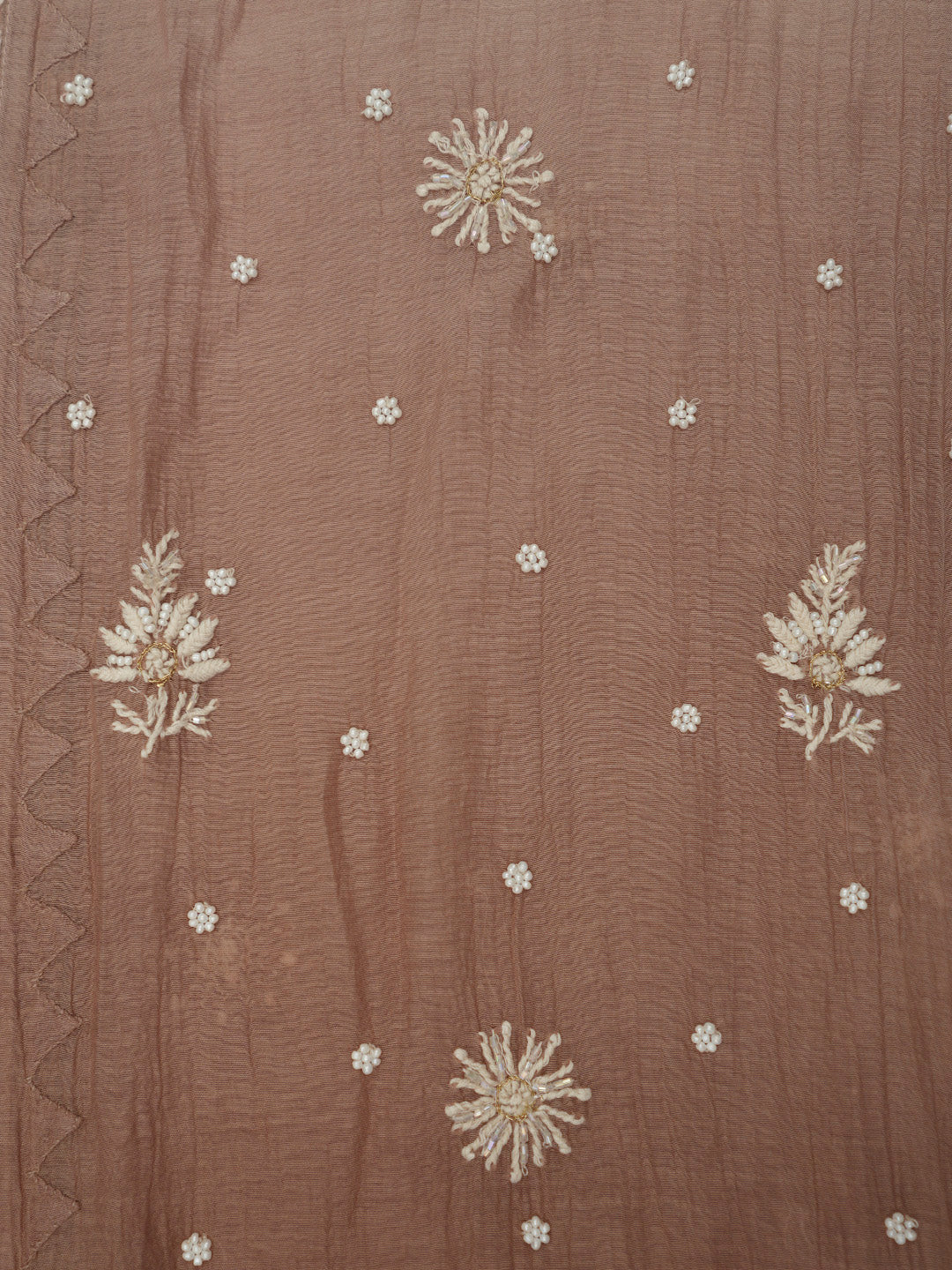 Women Hand Embroidered Premium Chikankari Mul Chanderi Unstitched Kurta Dupatta Bottom Set-ALSCA85201FS Brown