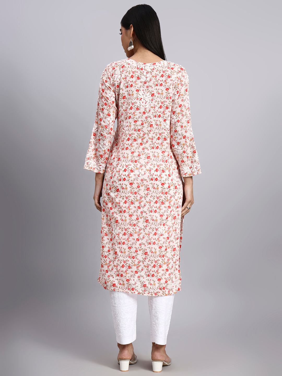 Hand Embroidered Chikankari Cotton Kurta-AL4105 Red