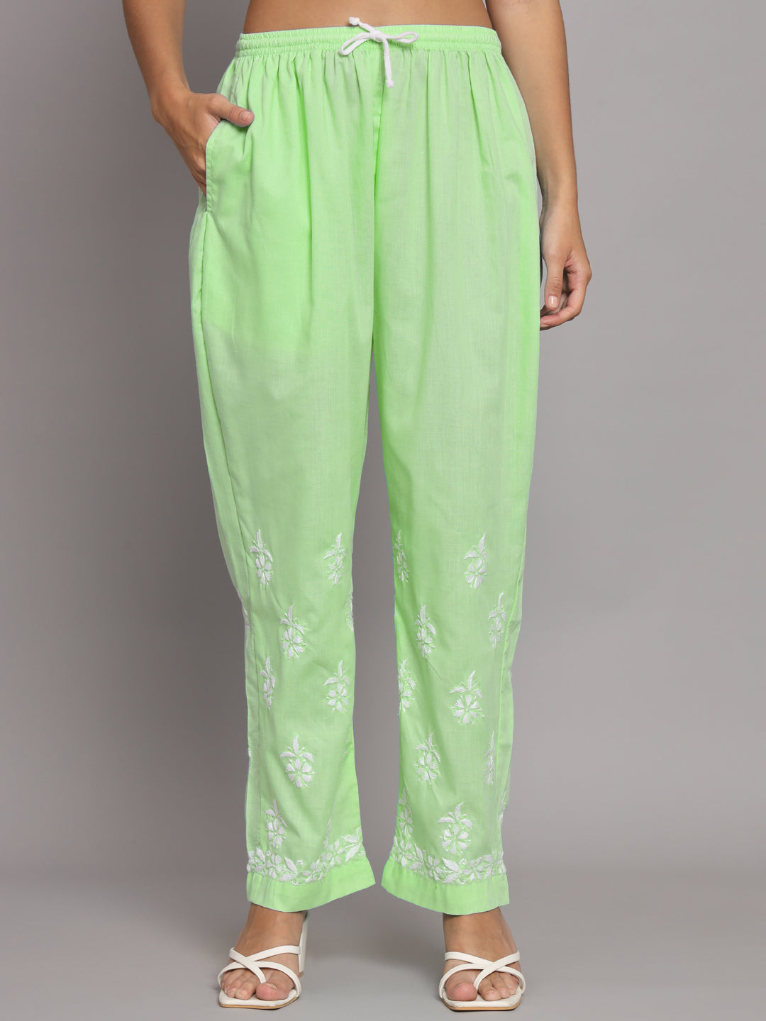 Women Hand Embroidered Chikankari Cotton Kurta Set-AL3674KS Green