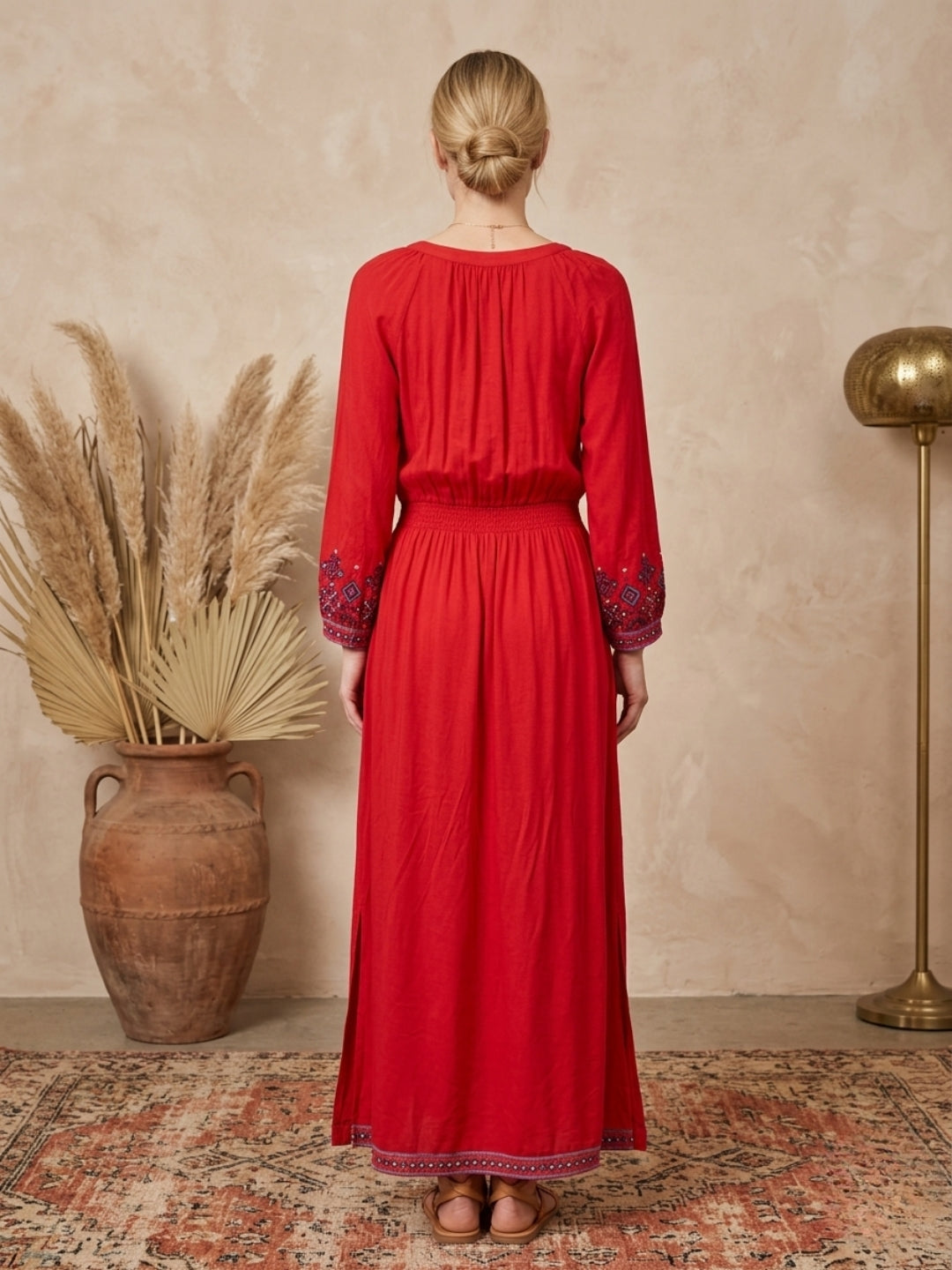 Women Embroidered Side Slit Rayon Full Dress -AL3869