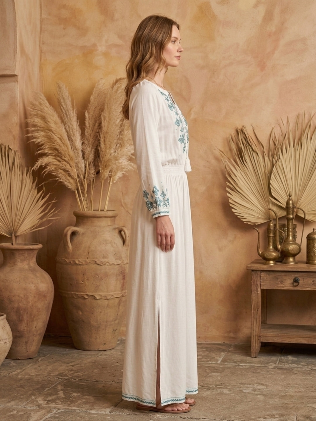 Women Embroidered Side Slit Rayon Full Dress -AL3869