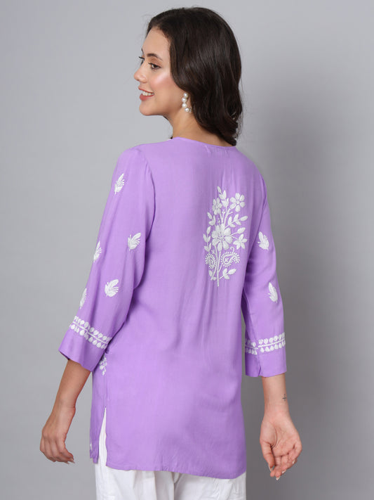 Women Hand Embroidered Chikankari Rayon Short Kurti-AL3696 Mauve