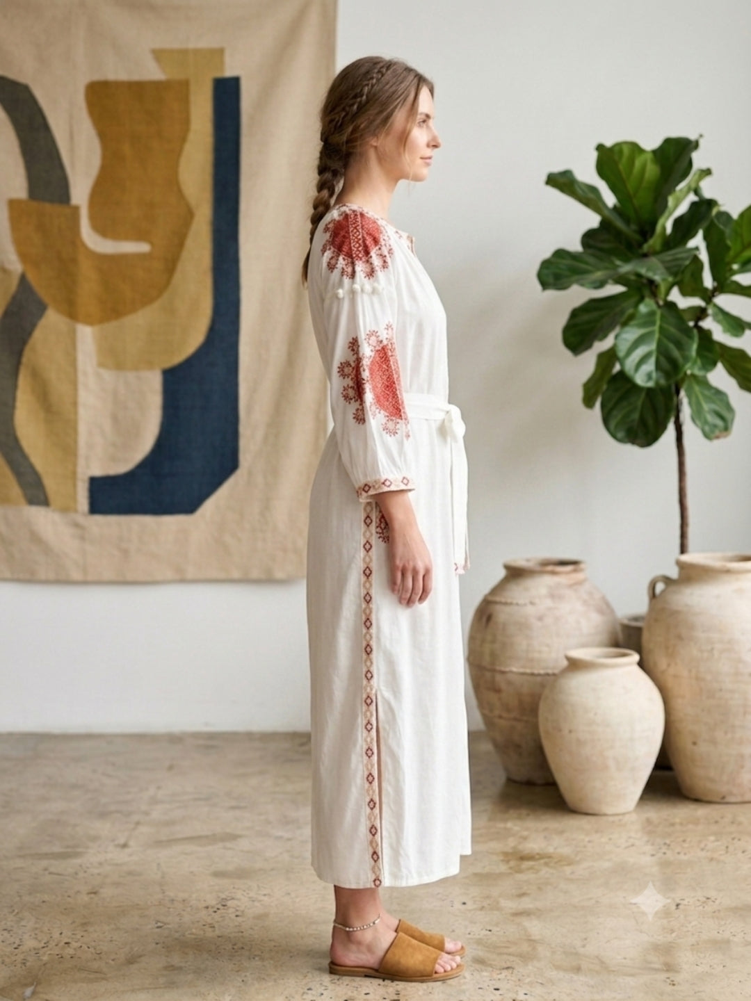 Women Embroidered With Pocket Modal Dress -AL3728