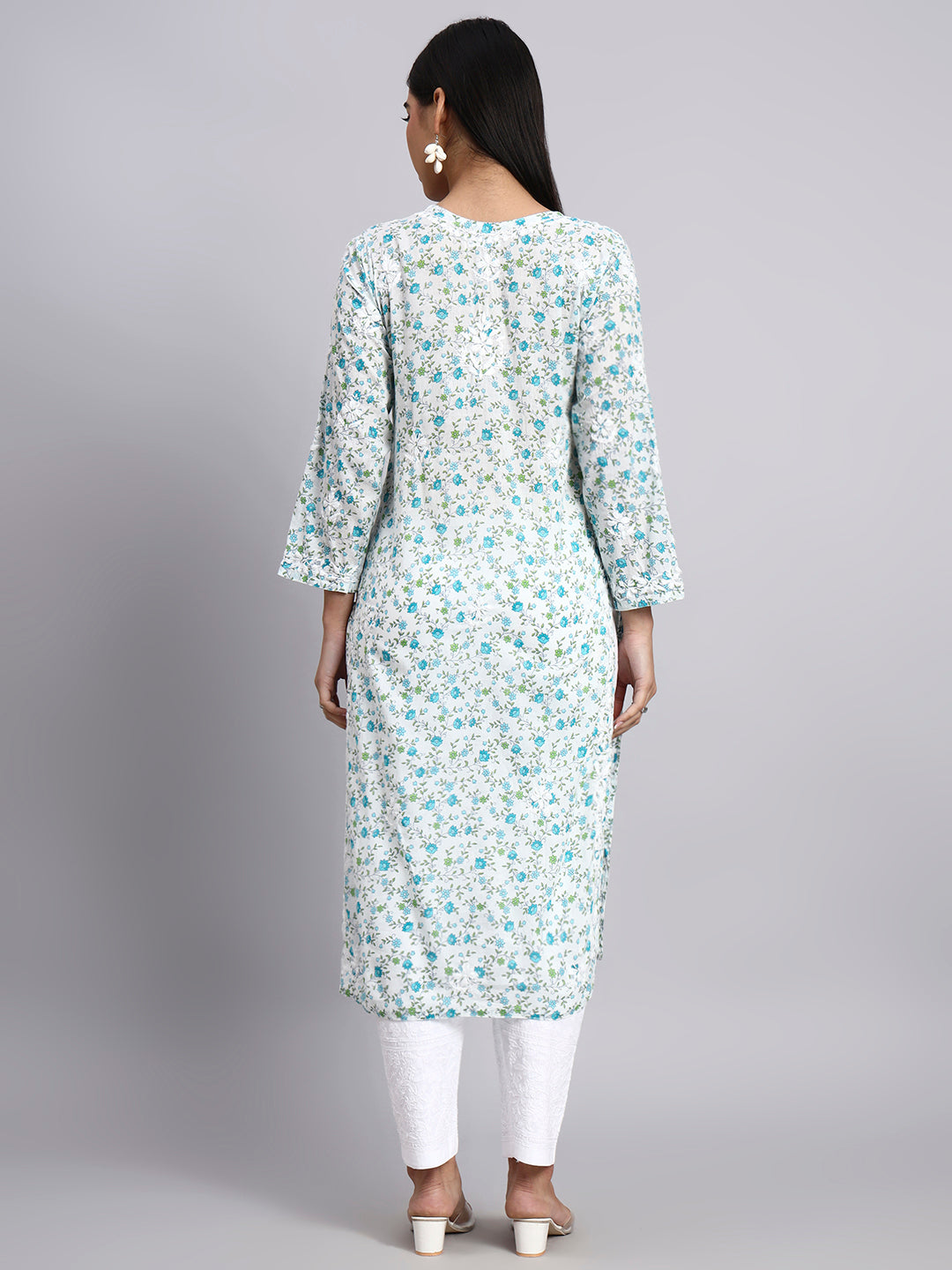 Hand Embroidered Chikankari Cotton Kurta-AL4105 Blue