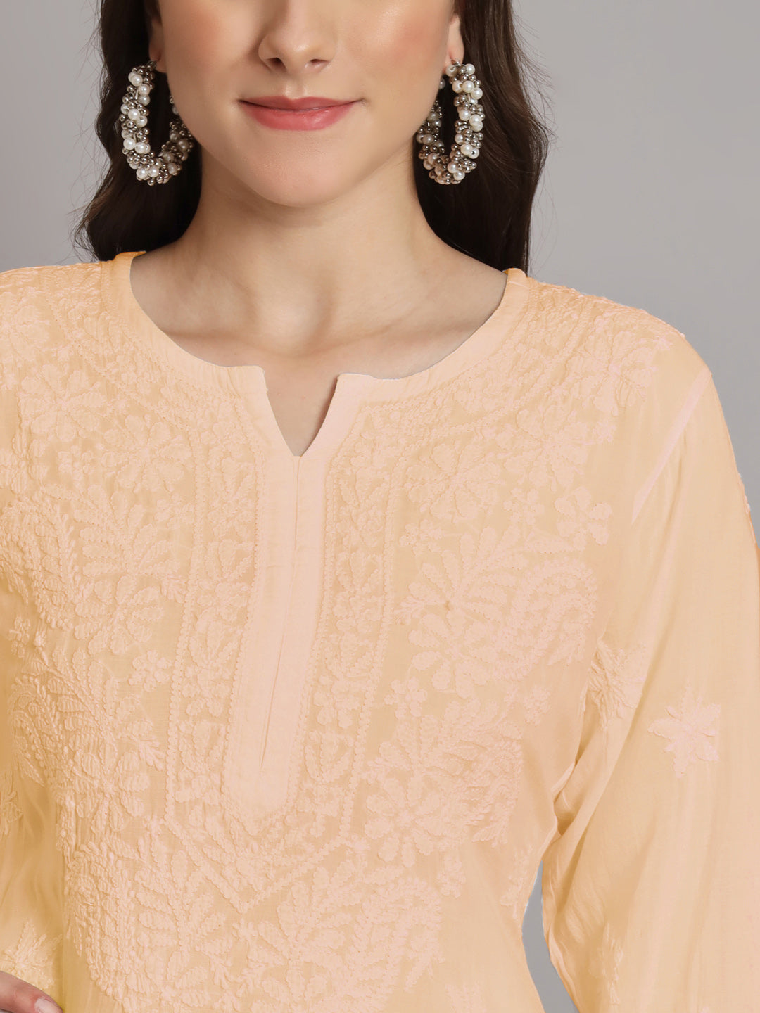 Hand Embroidered Chikankari Modal Kurta with Palazzo- AL3662KS Orange
