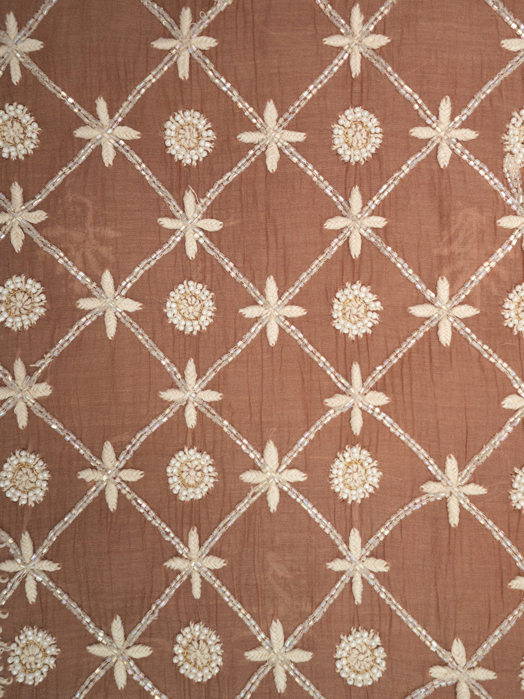 Women Hand Embroidered Premium Chikankari Mul Chanderi Unstitched Kurta Dupatta Bottom Set-ALSCA85201FS Brown